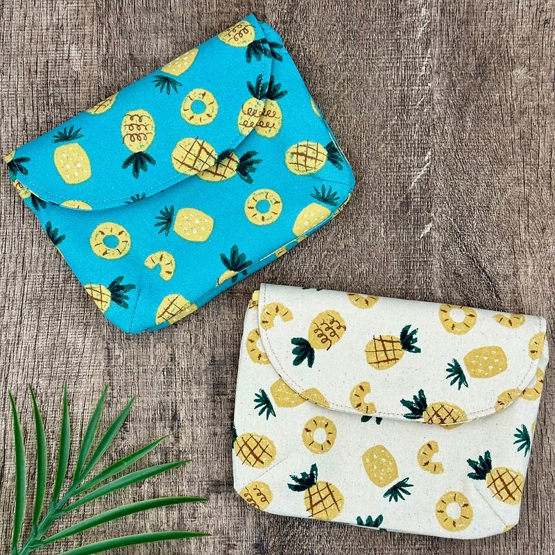 Pineapple Hawaiian handmade double layer clutch bag - Coin Purses - Cotton & Hemp Yellow