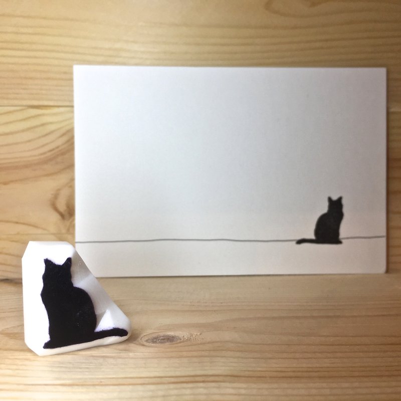 貓剪影(B款)印章連明信片 - 印章/印台 - 橡膠 白色
