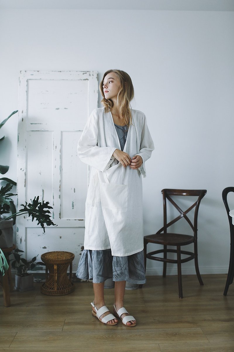 Washed Premium Linen Cardigan Japanese Style Asymmetric White Coat Simple Design - Women's Casual & Functional Jackets - Linen White