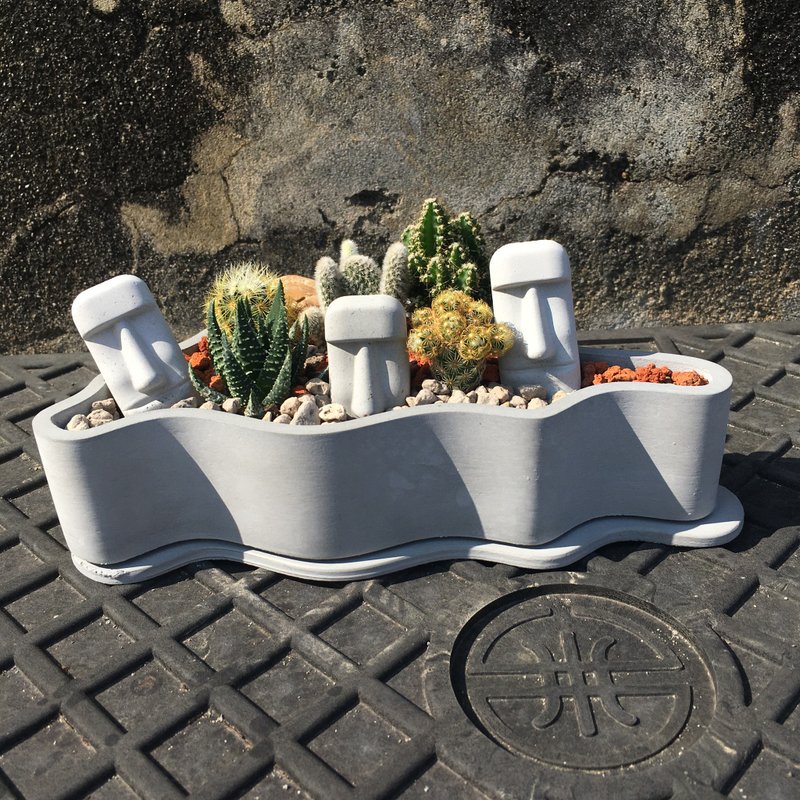 | 摩艾島嶼 | 迷你仙人掌造景DIY 【不含植栽與土壤】 - 盆栽/植栽 - 水泥 灰色