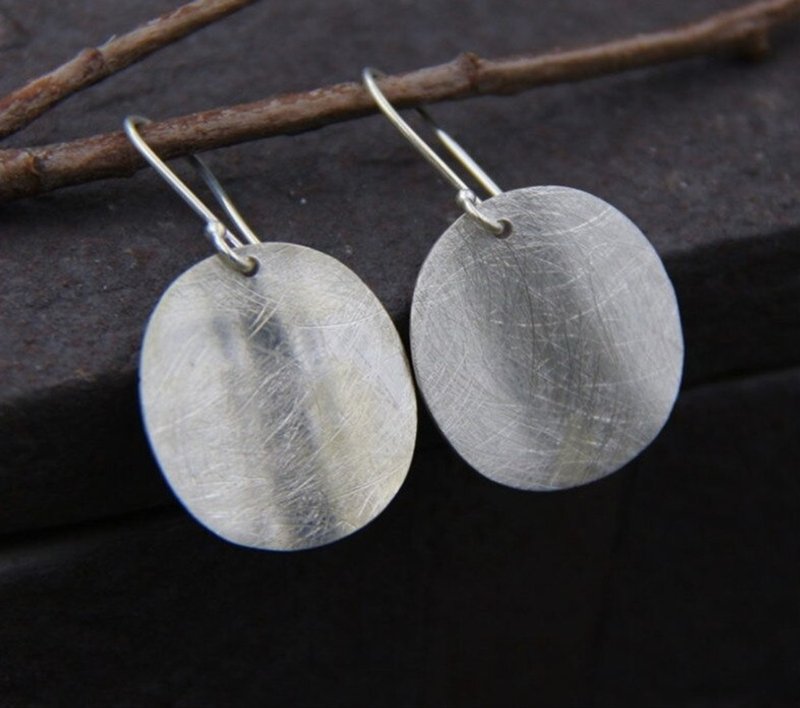 Real 925 Sterling Silver Handmade Round Plate Dangle Earrings Women Simple - ต่างหู - เงินแท้ สีเงิน