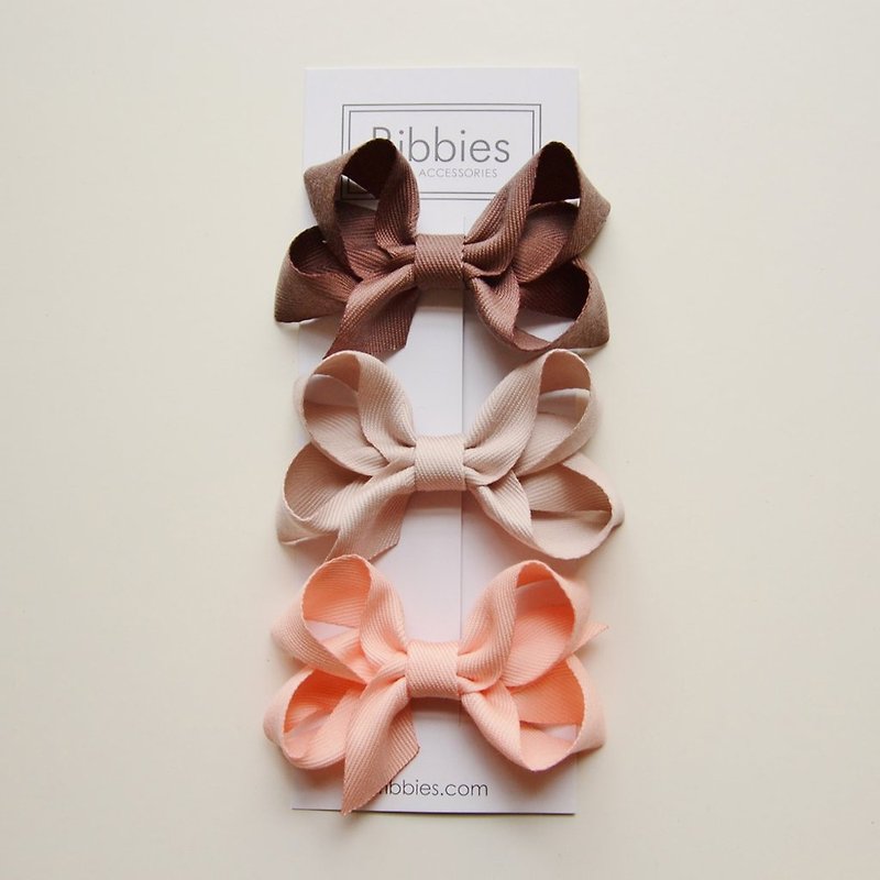 British Ribbies double-layer middle bow 3 into the group- Brown powder series - Hair Accessories - Polyester 