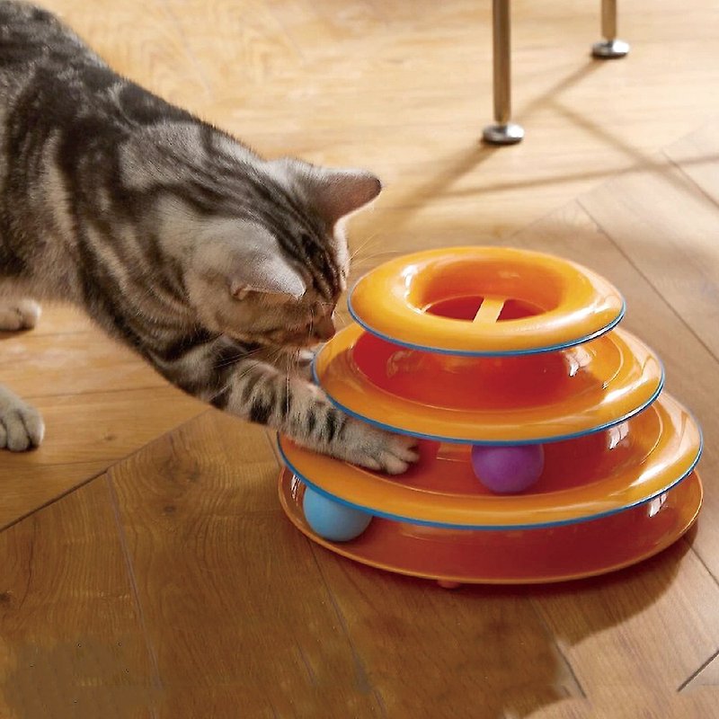 貓玩具 三層旋轉軌道球  逗貓互動 - 貓/狗玩具 - 塑膠 