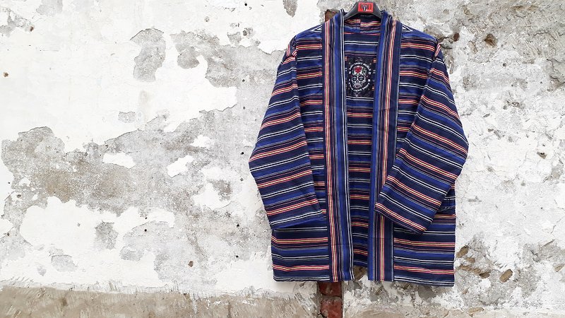 AMIN'S SHINY WORLD Roll UP USA ethnic coarse weave old cloth series blue purple - Men's Coats & Jackets - Cotton & Hemp Multicolor