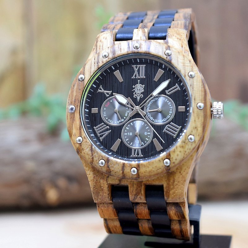 EINBAND Sand Zebra & Ebony 46mm Wooden Watch - นาฬิกาผู้ชาย - ไม้ สีนำ้ตาล