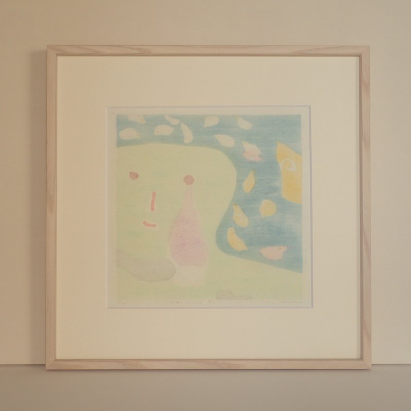 水性木版画【同時にやってくる　夏】シートのみ　夏色　阿波和紙 - 海報/掛畫/掛布 - 紙 藍色