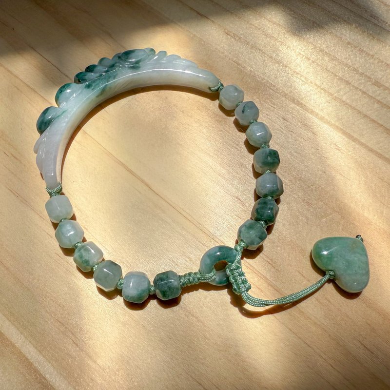 Handmade Jade Bracelet - Misty Green Rose & Heart - 手鍊/手環 - 玉石 綠色
