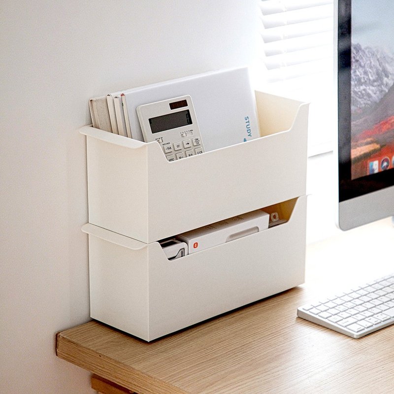 Shimoyama Japan Stackable Cabinet Drawer Storage Basket with Handles (with Casters) - Set of 3 - Shelves & Baskets - Plastic White