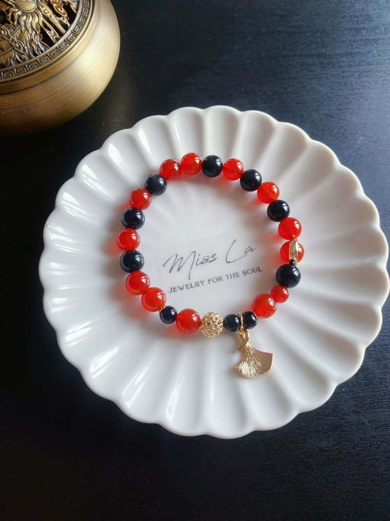 Obsidian red agate anti-villain body protection design bracelet gift to ward off evil spirits - สร้อยข้อมือ - คริสตัล สีแดง