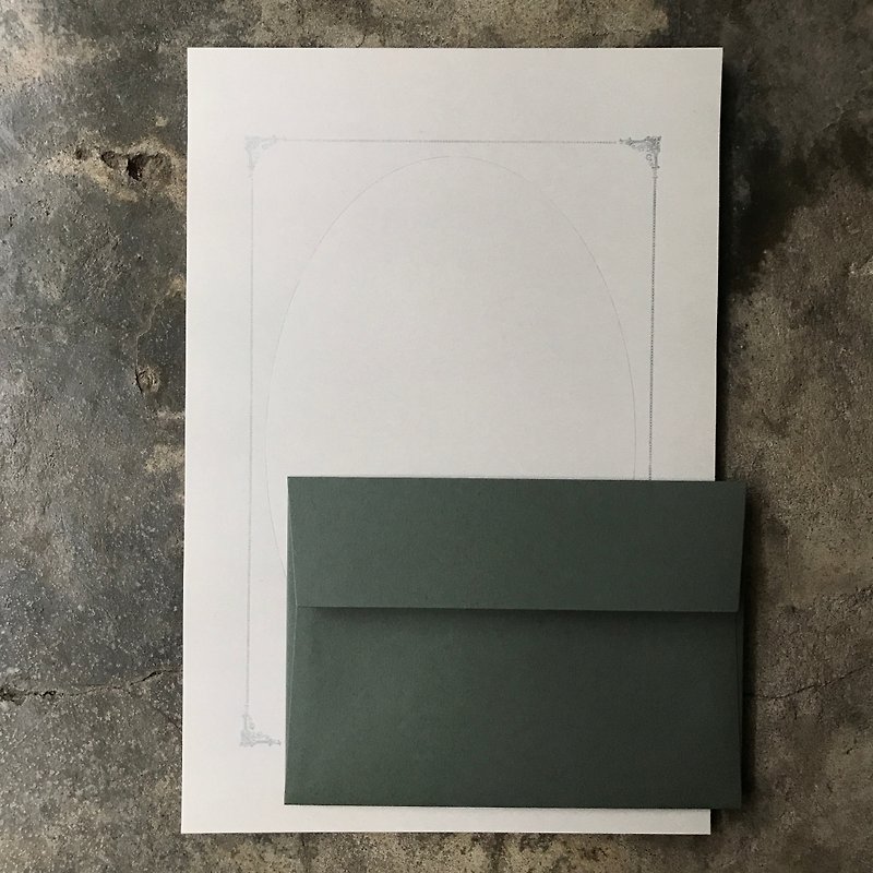Stationery Group/Sweet Memories Photo Frame/Letterpress Printing/ Cement Grey Letter Paper/Dark Grey Green Envelope - Envelopes & Letter Paper - Paper Gray