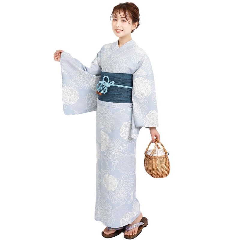 日本 和服 聚酯纖維 梭織 女性 浴衣 腰帶 2件組 F Size X37-05B - 其他 - 聚酯纖維 綠色