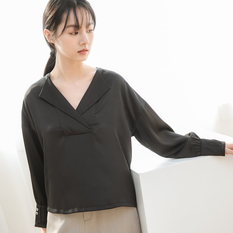 Meet_相逢西裝領上衣_20AF002_黑 - 女上衣/長袖上衣 - 聚酯纖維 黑色