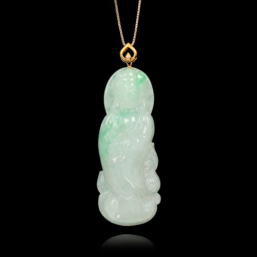 正佳珠寶 Gemsrich Jewelry 【正佳珠寶】翡翠 冰種飄陽綠 觀世音菩薩 天然A貨翡翠吊墜