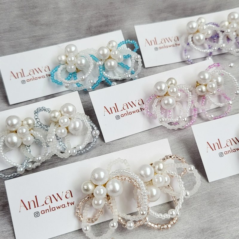 ʜᴏᴛ 耳環【 紗裙公主 】 :: 日本珠 珠繡飾品 ビーズ刺繍_AnLa - 耳環/耳夾/耳骨夾 - 其他材質 粉紅色
