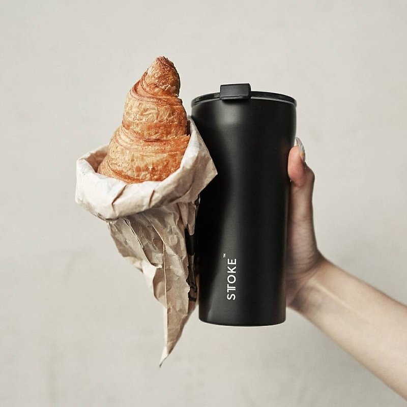STTOKE Luxe Black 16 Oz Cup Reusable Shatterproof Ceramic Cup Coffee & Tea - Beverage Holders & Bags - Porcelain Black