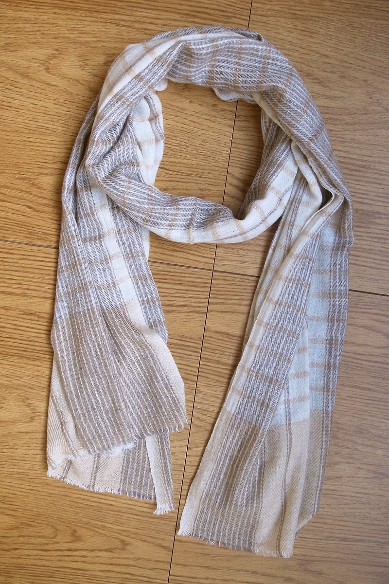 Cashmere Stripes Shawl / Scarf / Stole Light Brown - Knit Scarves & Wraps - Wool Brown