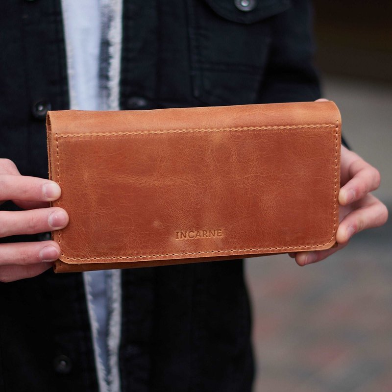 Large leather wallet for cash, cards and documents - Wallets - Genuine Leather Brown