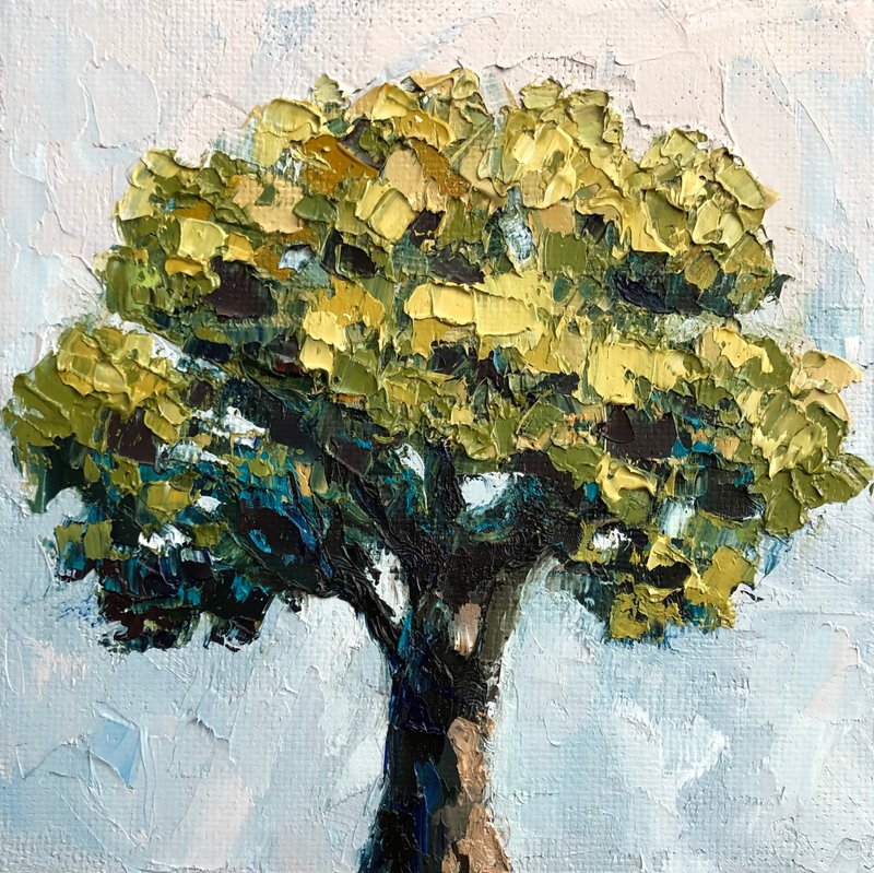 Original Oak Landscape Oil Painting On Canvas Tree Modern Textured Impasto Art - 壁貼/牆壁裝飾 - 棉．麻 多色
