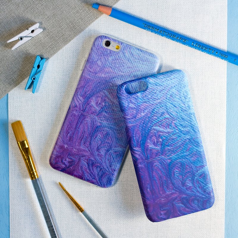 キャンバス塗装紫色風に油彩//オリジナルモバイルシェル -  iPhone、HTC、サムスン、ソニー、OPPO、LGマットハードシェル/ソフトシェルオールインクルーシブ - スマホケース - シリコン ブルー