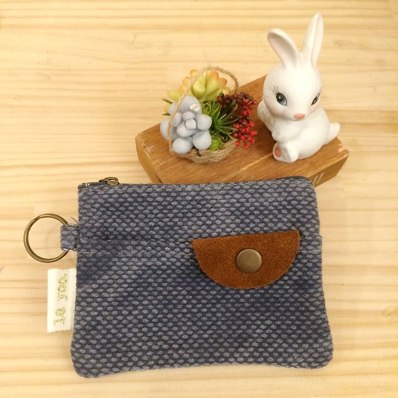 Pocket bag! Three card holder purse (dot blue) - กระเป๋าใส่เหรียญ - ผ้าฝ้าย/ผ้าลินิน สีน้ำเงิน