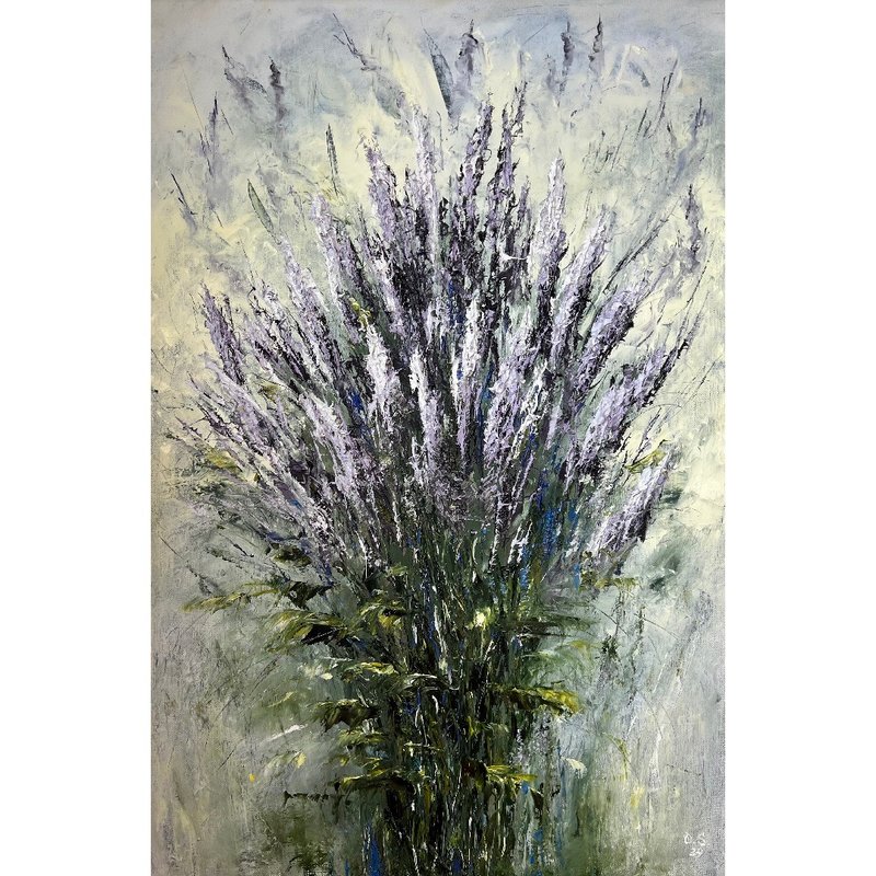 Lavender Painting Flowers Artwork Original Painting 60x40 cm, 24 by 16 inch - 海報/掛畫/掛布 - 棉．麻 多色