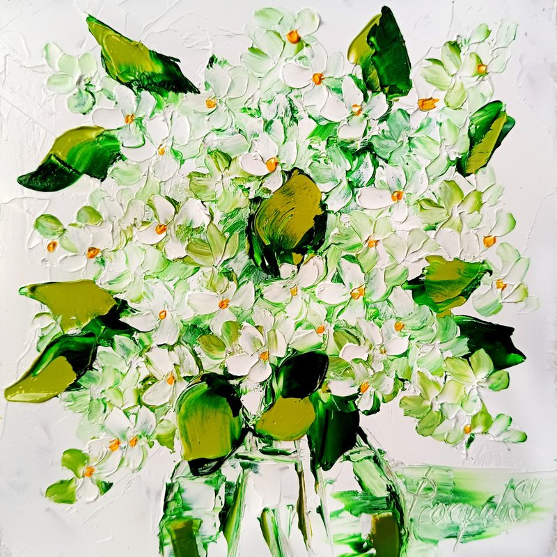 Lilac Oil Painting Original Artwork Impasto FlowerArt Lilac Flowers 6 x 6 - 壁貼/牆壁裝飾 - 其他材質 