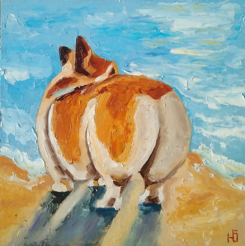 Corgi Dog Original Oil Painting Funny Pet Art Dog Lovers Gift 手工油畫 油畫原作 - 海報/掛畫/掛布 - 其他材質 多色