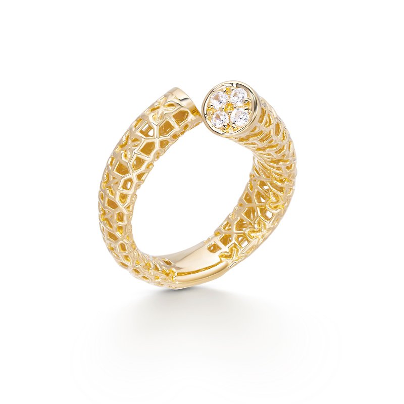 Nalikere Collection Silver Jewelry 925 Yellow Gold Plating with White Topaz - 戒指 - 寶石 銀色
