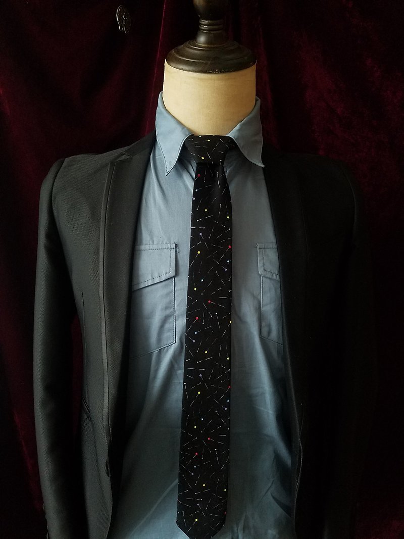 黑色火柴印花領帶艺文青年領帶 - 領呔/呔夾 - 棉．麻 黑色