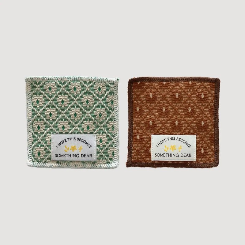 Vintage Floral Jacquard Coaster – Double-sided | Green / Brown - 杯墊 - 棉．麻 