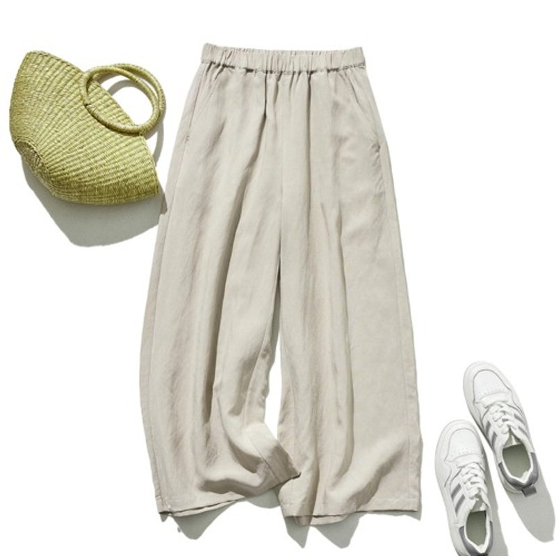 Wide pants with a comfortable waist for a slimming look Cotton Linen beige 200907-1 - Women's Pants - Cotton & Hemp 