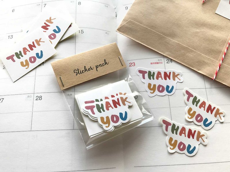 Thank You Thank You handwritten stickers (10 pieces) - สติกเกอร์ - กระดาษ หลากหลายสี