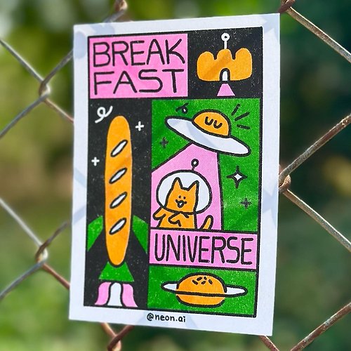 Nina Lin 插畫＆設計 早餐宇宙 手繪明信片 孔版印刷