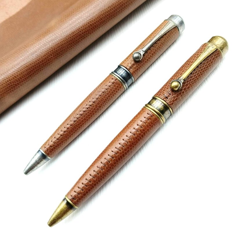 真皮 皮筆 上下真皮 原子筆 獨特滾珠夾 手工縫線 虎之鶴 - 原子筆/中性筆 - 真皮 