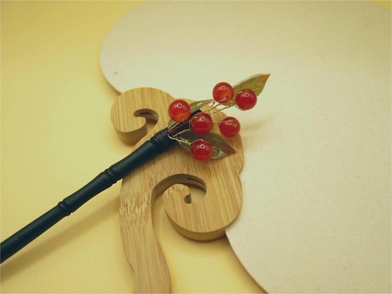 Red bean natural stone hairpin hairpin hair accessories hairpin accessories ancient style Hanfu cheongsam new Chinese style can be customized - เครื่องประดับผม - วัสดุอื่นๆ สีแดง