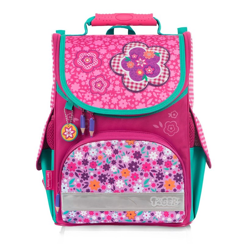 Tiger Family Small Aristocratic Ultra Lightweight Ridge Bag + Stationery Bag + Pencil Case - Pink Floral - กระเป๋าเป้สะพายหลัง - ดินเหนียว สึชมพู