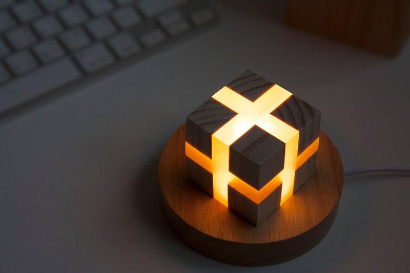 Cross-shaped atmosphere lamp, cube, log handmade night lamp, table lamp, bedside lamp, customized sleep lamp - Lighting - Wood Khaki
