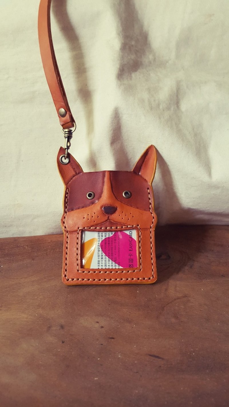 かわいいブルドッグの犬ヴィンテージイエロー純粋な革識別カード/レジャーカード（恋人、誕生日プレゼントを作った） - パスケース - 革 オレンジ