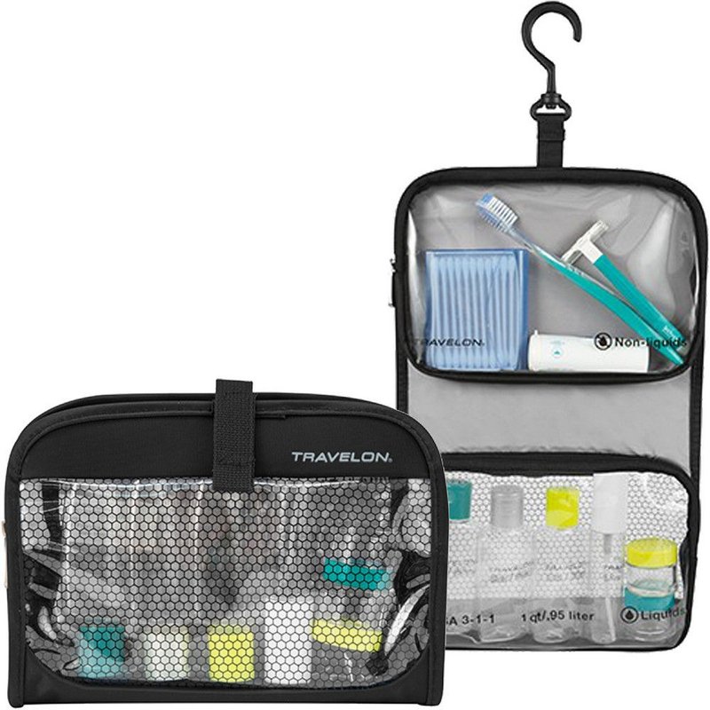 【TRAVELON】ハンギングダブルポーチ付き小分けボトル6点セット(ブラック) | トラベルポーチ・ミニバッグ - ポーチ - ポリエステル ブラック