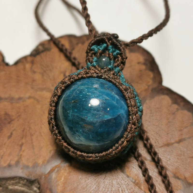 Dark blue Stone ball- Wax thread weaving/totem frame design/adjustable length of necklace - สร้อยคอ - เครื่องประดับพลอย สีน้ำเงิน