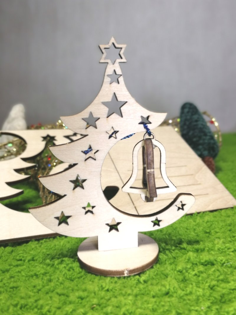 聖誕限定 聖誕樹與鈴鐺木聖誕卡 聖誕禮物 (新款圓角) - 心意卡/卡片 - 木頭 咖啡色