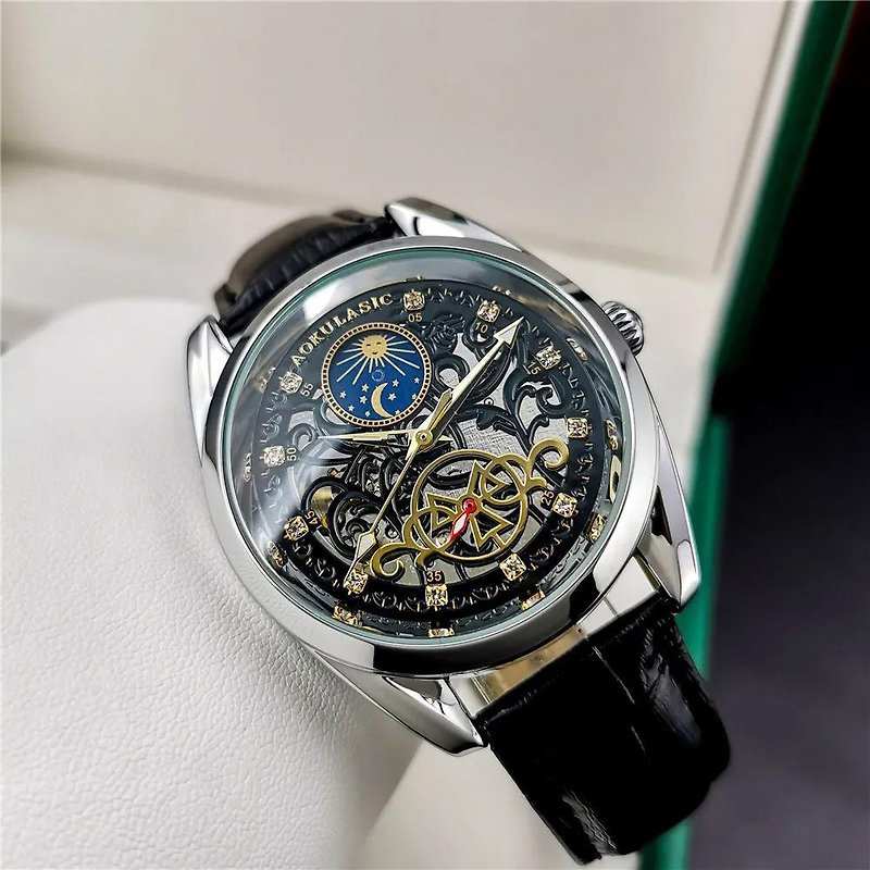 Moon Phase Skeleton Tourbillon Mechanical Watch - นาฬิกาผู้ชาย - วัสดุอื่นๆ 
