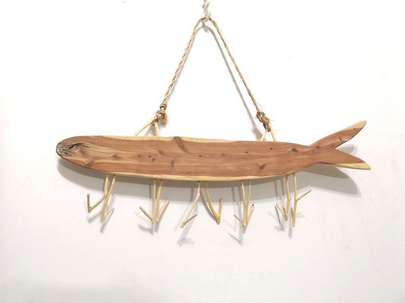 -Double-sided flying fish-Mask hanger key rack key hanger key ring hanger hanging storage - Storage - Wood Khaki