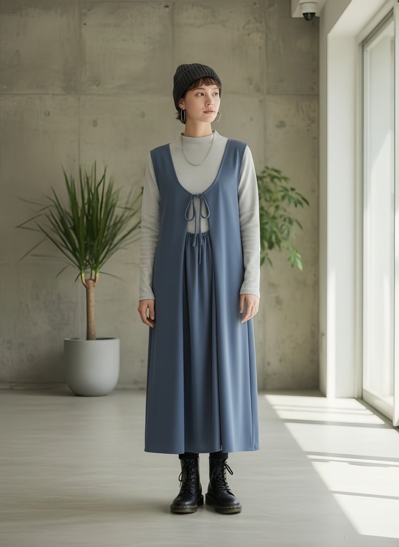 ツヤサテンドレープ２WAYワンピース - ワンピース - ポリエステル ブルー