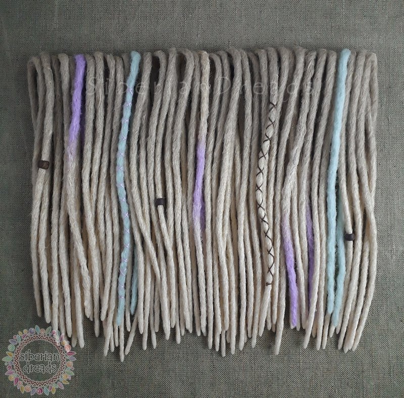 Crochet blonde dreadlocks with beach Mint Purple hint / Beach dreads / Boho hair - 髮夾/髮圈 - 其他材質 藍色