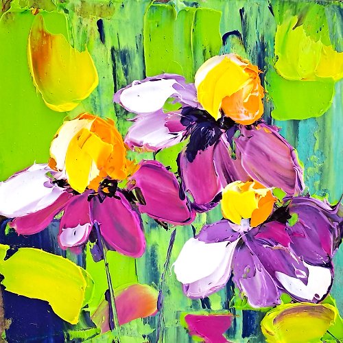 原創藝術 Daisies Painting Flowers Original Art Pink Daisy Impasto Oil Painting Floral Art