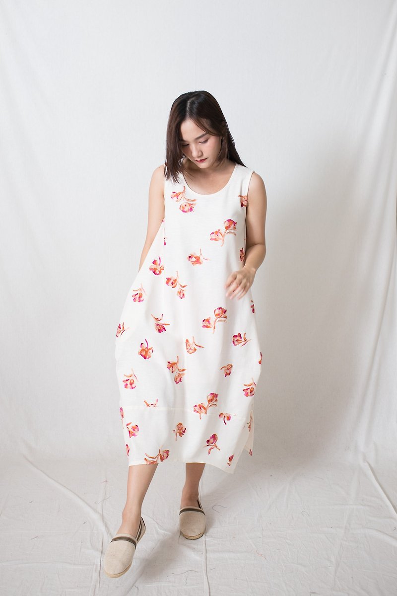 A-Line Bloom Dress - 連身裙 - 棉．麻 白色