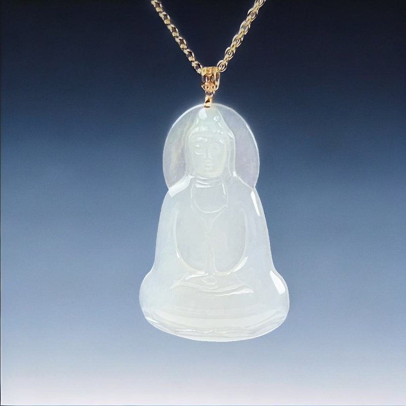 [Mother's Day Special] Ice Jade Avalokitesvara Guanyin Bodhisattva Necklace 18K Gold Pendant | Natural Jade - Necklaces - Jade Transparent