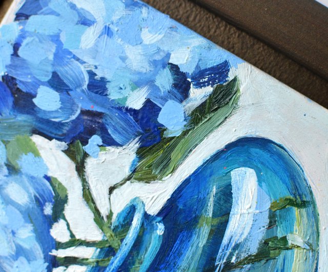 油絵 (アジサイ) 油絵 油彩 油彩画 絵 絵画【青い紫陽花】 絵画 HR 通販