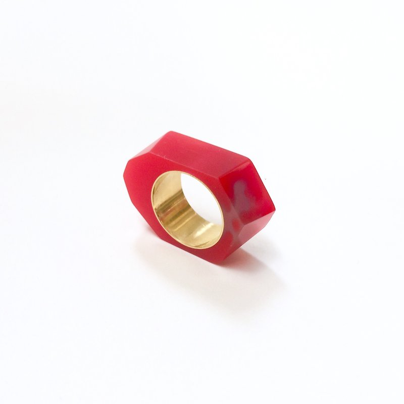 PRISMリング　ゴールド・レッド - 戒指 - 樹脂 紅色